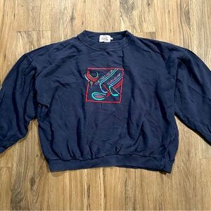 90s Navy Blue Vintage Clan Royal Embroidered Design Sweater